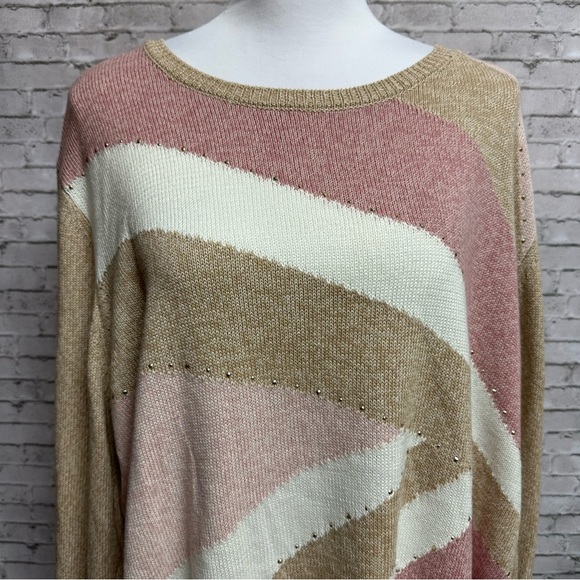 Alfred Dunner Plus Size 3X Womens Sweater Striped Beige Pink Long Sleeve NEW NWT - Picture 2 of 11